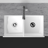 33" Umber Handcrafted Fireclay Double-Bowl Framed Apron Farmhouse Sink - White