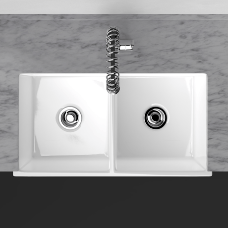 33" Umber Handcrafted Fireclay Double-Bowl Framed Apron Farmhouse Sink - White