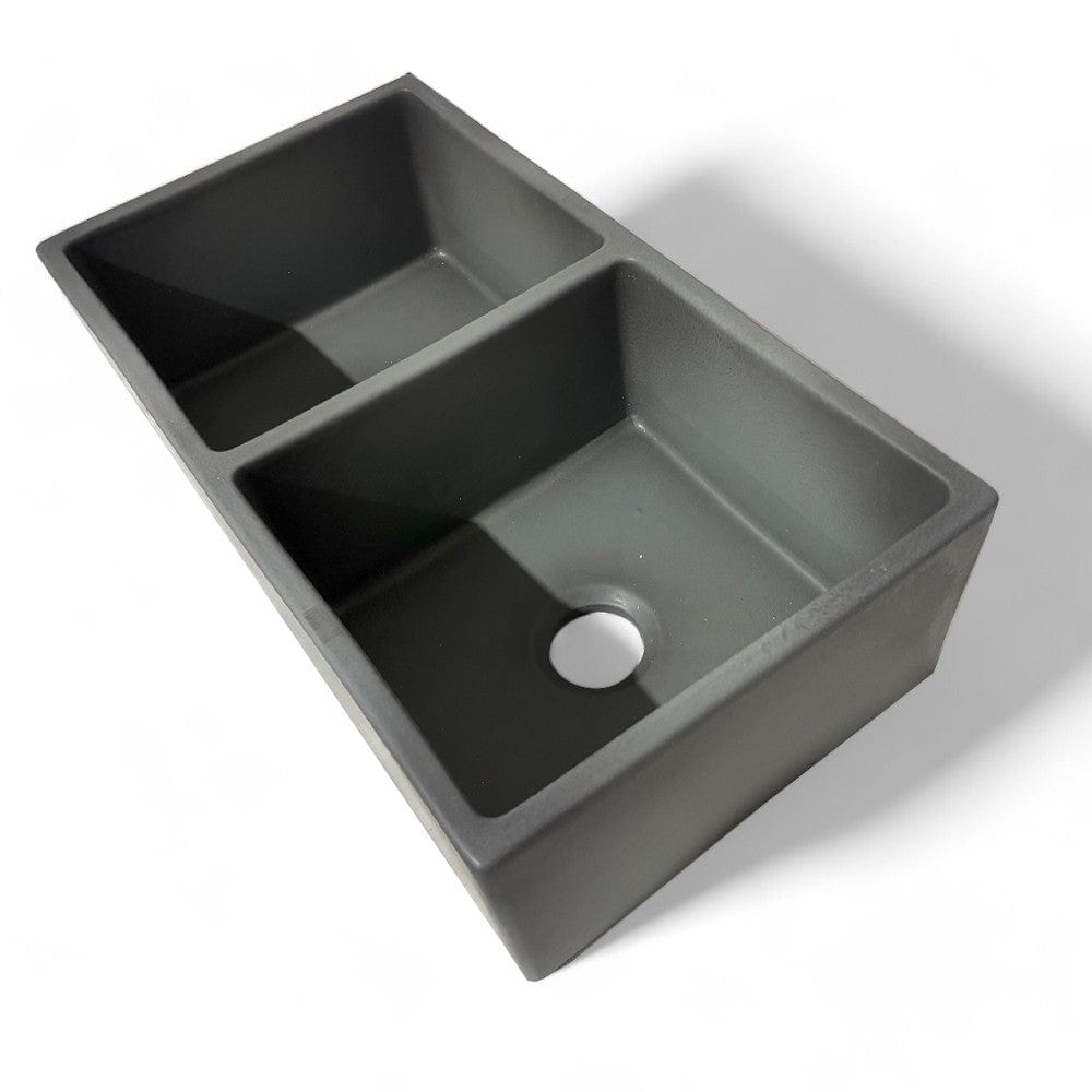 33" Umber Handcrafted Fireclay Double-Bowl Smooth Apron Farmhouse B-Grade Sink - Concrete