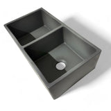 33" Umber Handcrafted Fireclay Double-Bowl Smooth Apron Farmhouse B-Grade Sink - Concrete