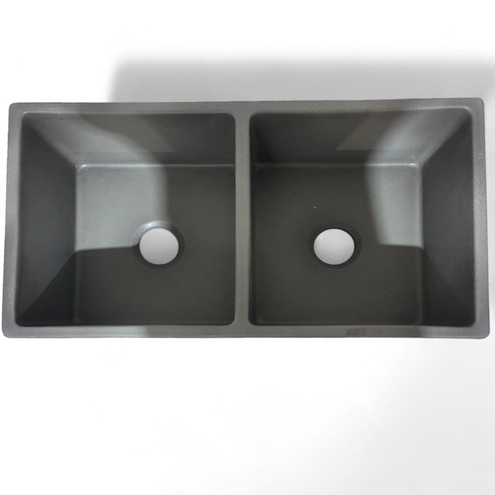 33" Umber Handcrafted Fireclay Double-Bowl Smooth Apron Farmhouse B-Grade Sink - Concrete