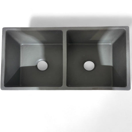 33" Umber Handcrafted Fireclay Double-Bowl Smooth Apron Farmhouse B-Grade Sink - Concrete