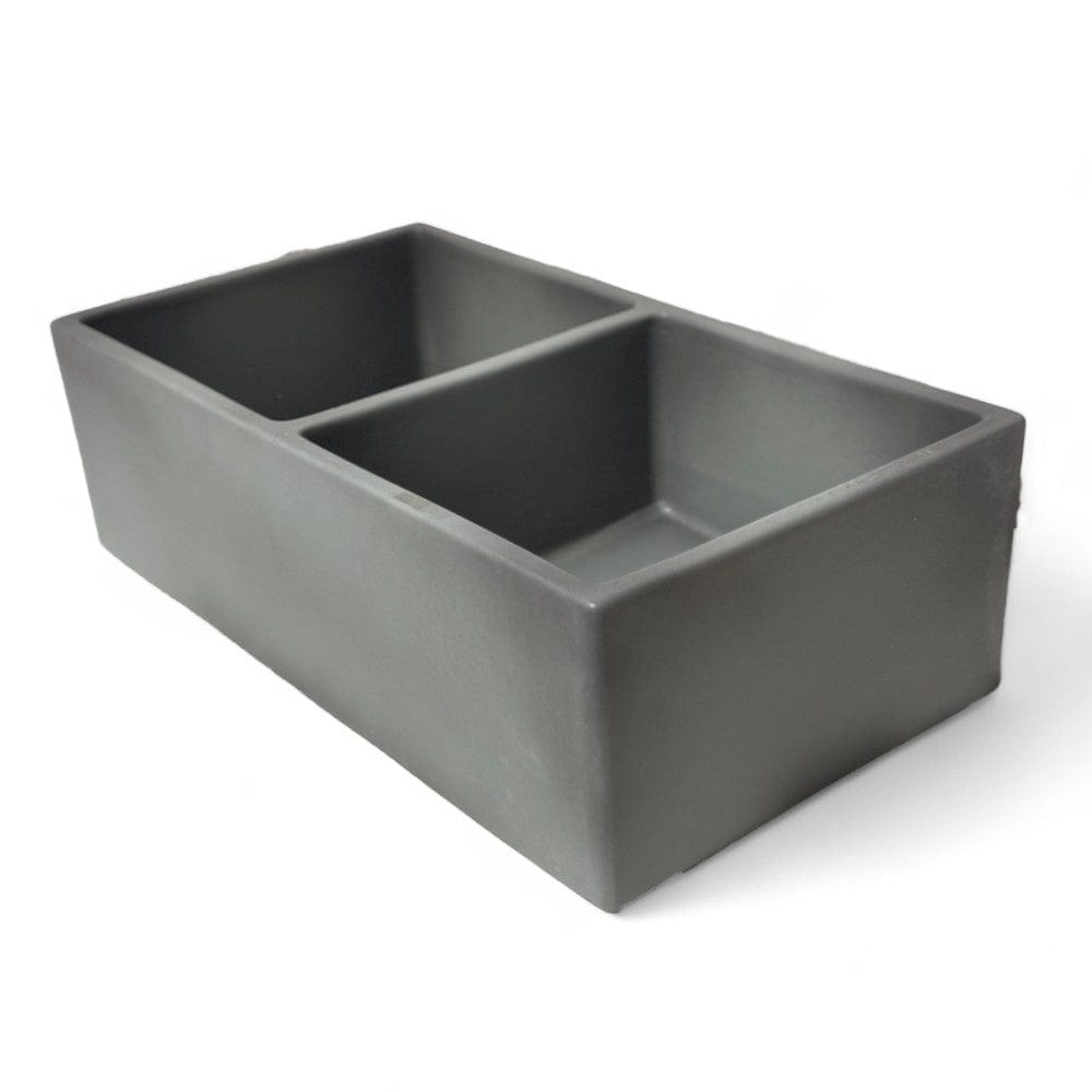 33" Umber Handcrafted Fireclay Double-Bowl Smooth Apron Farmhouse B-Grade Sink - Concrete