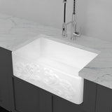 33" Una Handcrafted Fireclay Single-Bowl Foliage Apron Farmhouse B-Grade Sink - White