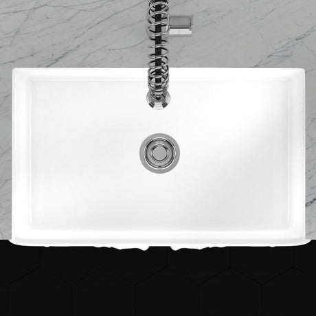 33" Una Handcrafted Fireclay Single-Bowl Foliage Apron Farmhouse B-Grade Sink - White