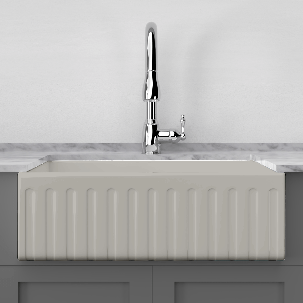 33" Vala Handcrafted Fireclay Single-Bowl Fluted Apron Farmhouse Sink - Matte Gray