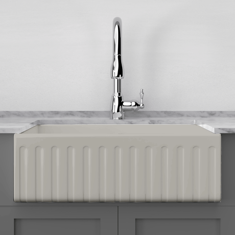 33" Vala Handcrafted Fireclay Single-Bowl Fluted Apron Farmhouse Sink - Matte Gray