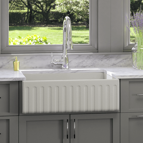 33" Vala Handcrafted Fireclay Single-Bowl Smooth Apron Farmhouse Sink - Matte Gray