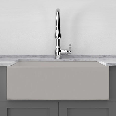 33" Vala Handcrafted Fireclay Single-Bowl Smooth Apron Farmhouse Sink - Matte Gray