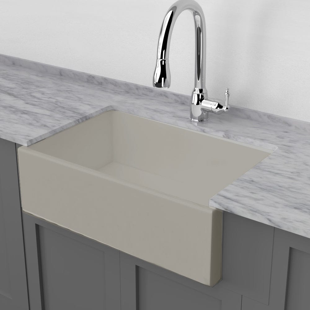 33" Vala Handcrafted Fireclay Single-Bowl Smooth Apron Farmhouse Sink - Matte Gray