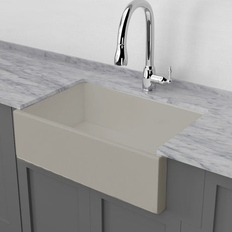 33" Vala Handcrafted Fireclay Single-Bowl Smooth Apron Farmhouse Sink - Matte Gray