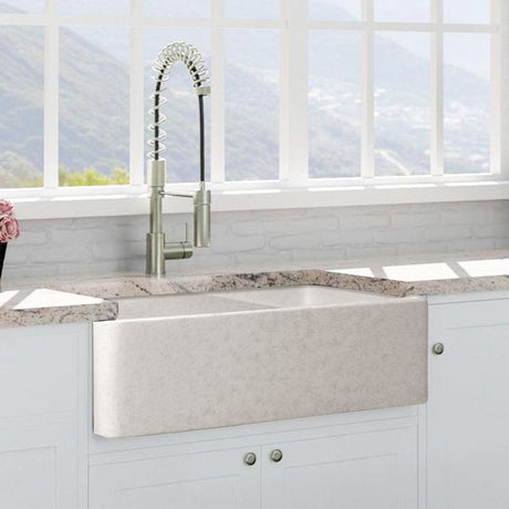 33" Vasava Handcrafted Fireclay Double-Bowl Smooth Apron Farmhouse Sink - Marbled