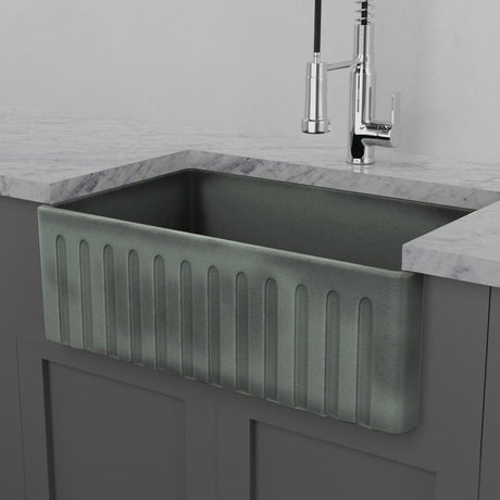 33" Veli Handcrafted Fireclay Single-Bowl Fluted Apron Farmhouse B-Grade Sink - Concrete