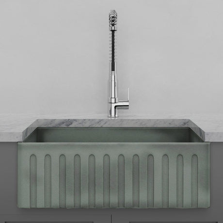 33" Veli Handcrafted Fireclay Single-Bowl Fluted Apron Farmhouse B-Grade Sink - Concrete