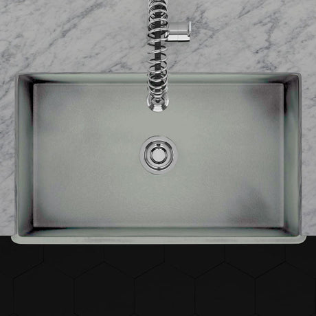 33" Veli Handcrafted Fireclay Single-Bowl Fluted Apron Farmhouse B-Grade Sink - Concrete