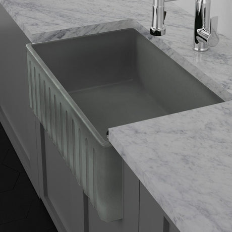 33" Veli Handcrafted Fireclay Single-Bowl Fluted Apron Farmhouse B-Grade Sink - Concrete