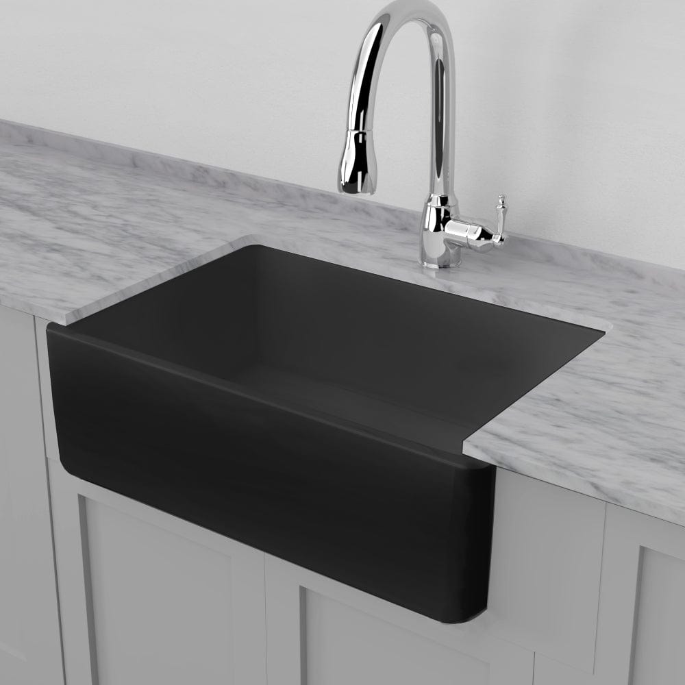 33" Veli Handcrafted Fireclay Single-Bowl Smooth Farmhouse B-Grade Sink - Matte Black
