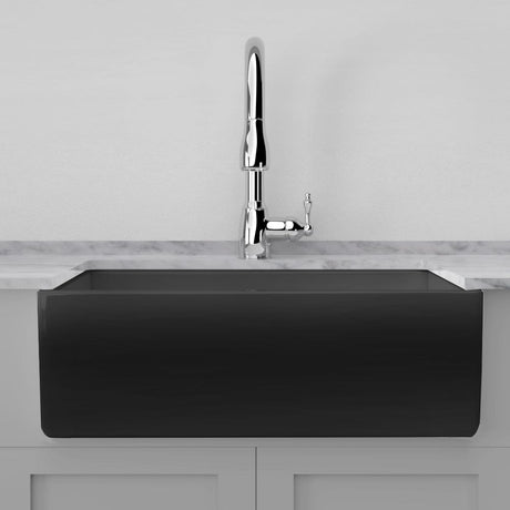 33" Veli Handcrafted Fireclay Single-Bowl Smooth Farmhouse B-Grade Sink - Matte Black