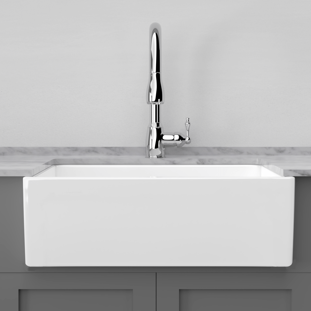 33" Veli Handcrafted Fireclay Single-Bowl Smooth Farmhouse B-Grade Sink - White