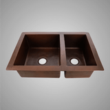 33" Veracruz Hammered Copper 60/40 Offset Double-Bowl Drop-In Kitchen Sink