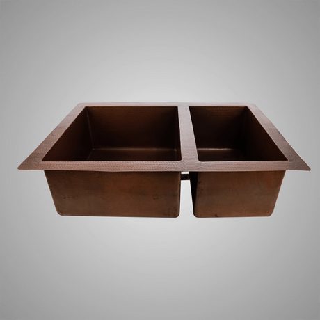33" Veracruz Hammered Copper 60/40 Offset Double-Bowl Drop-In Kitchen Sink
