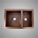 33" Veracruz Hammered Copper 60/40 Offset Double-Bowl Drop-In Kitchen Sink