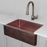33" Verdin Single Bowl Hammered Copper Farmhouse Sink - Antique Copper Interior with Dark Copper Exterior