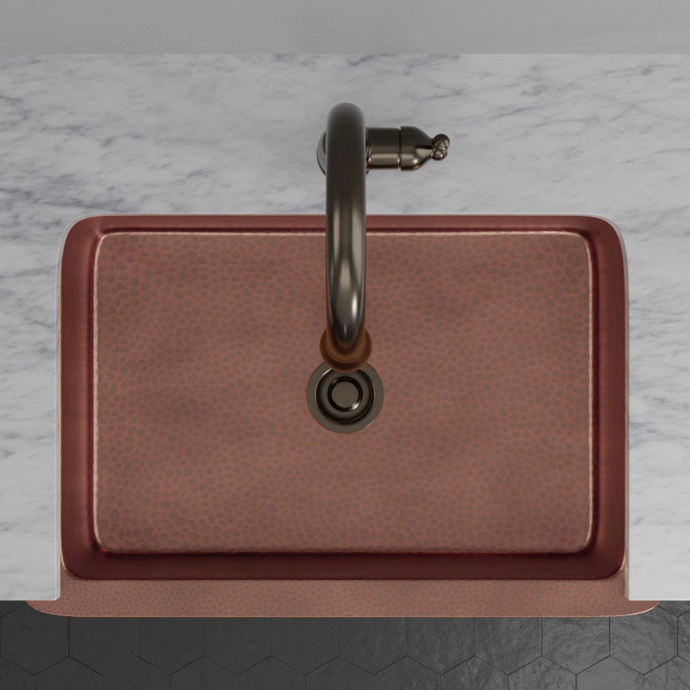 33" Verdin Single Bowl Hammered Copper Farmhouse Sink - Antique Copper Interior with Dark Copper Exterior
