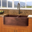 33" Viki 60/40 Hammered Copper Farmhouse Sink - Antique Copper Interior with Dark Copper Exterior
