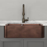 33" Viki 60/40 Hammered Copper Farmhouse Sink - Antique Copper Interior with Dark Copper Exterior