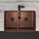33" Viki 60/40 Hammered Copper Farmhouse Sink - Antique Copper Interior with Dark Copper Exterior