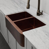 33" Viki 60/40 Hammered Copper Farmhouse Sink - Antique Copper Interior with Dark Copper Exterior
