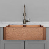 33" Wheaton Copper Hammered Apron Double-Bowl Farmhouse Sink