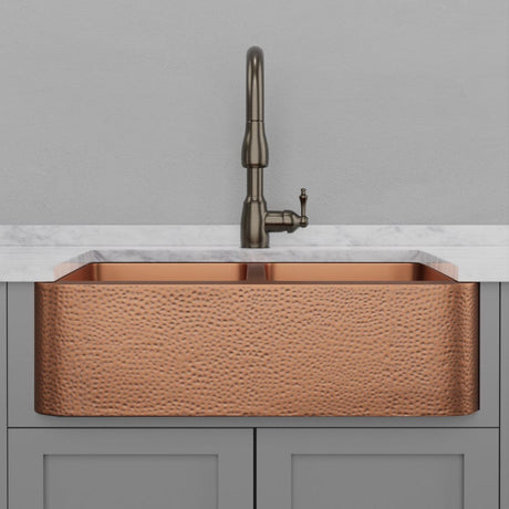 33" Wheaton Copper Hammered Apron Double-Bowl Farmhouse Sink