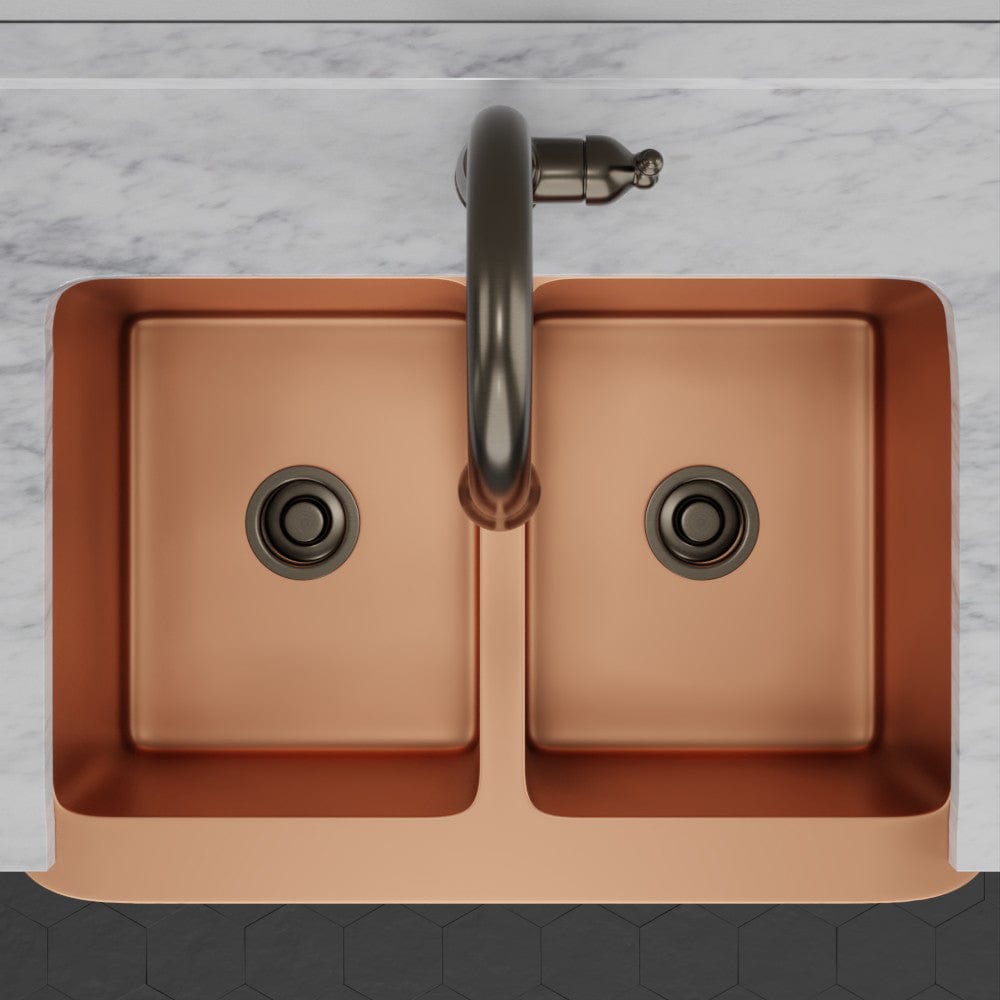 33" Wheaton Copper Hammered Apron Double-Bowl Farmhouse Sink