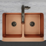 33" Wheaton Copper Hammered Apron Double-Bowl Farmhouse Sink