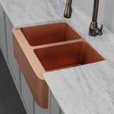 33" Wheaton Copper Hammered Apron Double-Bowl Farmhouse Sink