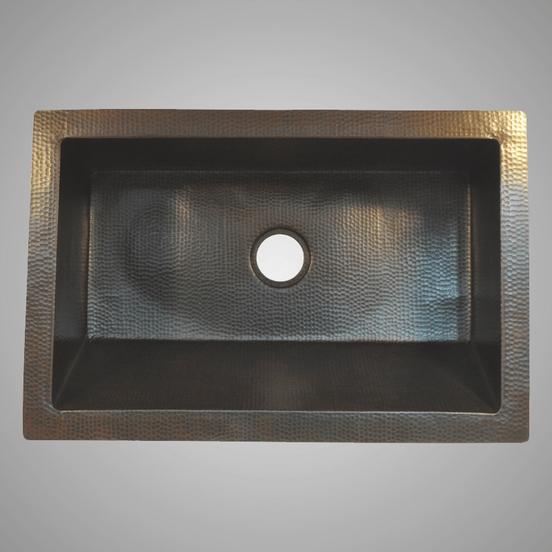 33" Zarnencor Hammered Copper Single-Bowl Farmhouse Sink - Extra-Tall