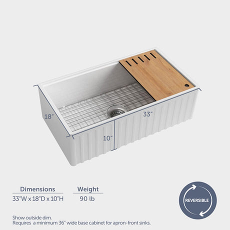 33" Zola Fireclay Farmhouse Workstation Sink