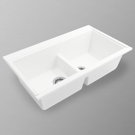 34" Shay Double-Bowl Granite Composite Workstation Sink with HPL Covers