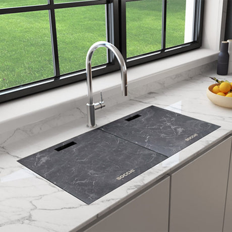 34" Shay Double-Bowl Granite Composite Workstation Sink with HPL Covers