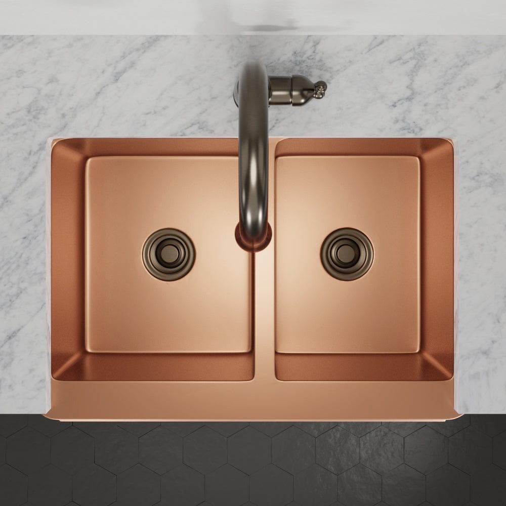 36" Ashland Copper Vine Design 60/40 Offset Double-Bowl Farmhouse Sink