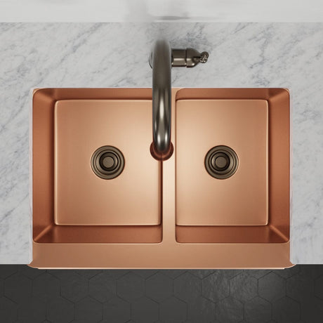 36" Ashland Copper Vine Design 60/40 Offset Double-Bowl Farmhouse Sink