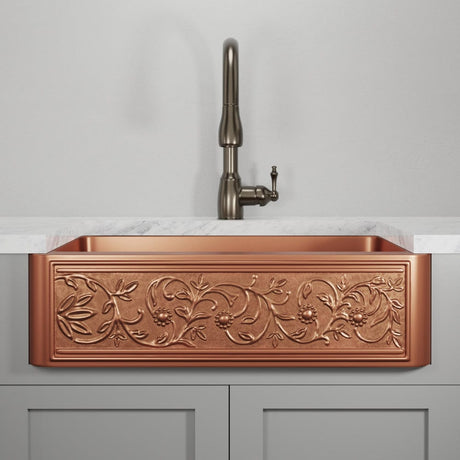36" Ashland Copper Vine Design Single-Bowl Farmhouse Sink