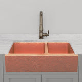 36" Atoka Hammered Copper 60/40 Offset Double-Bowl Farmhouse Sink