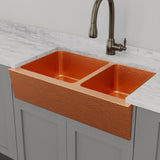 36" Atoka Hammered Copper 60/40 Offset Double-Bowl Farmhouse Sink