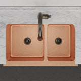 36" Atoka Hammered Copper 60/40 Offset Double-Bowl Farmhouse Sink