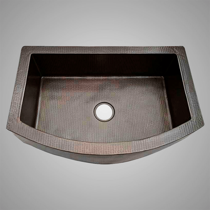 36" Bepen Hammered Copper Single-Bowl Curved Apron Farmhouse Sink