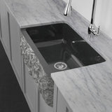 36" Buford Polished Black Granite Single-Bowl Farmhouse Sink - Chiseled Apron
