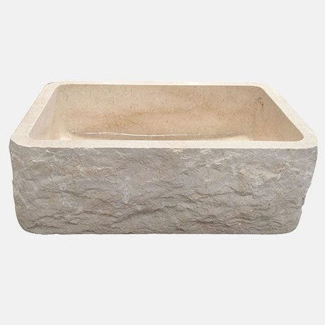36" Burwell Polished Egyptian Cream Marble Single-Bowl Farmhouse Sink - Chiseled Apron